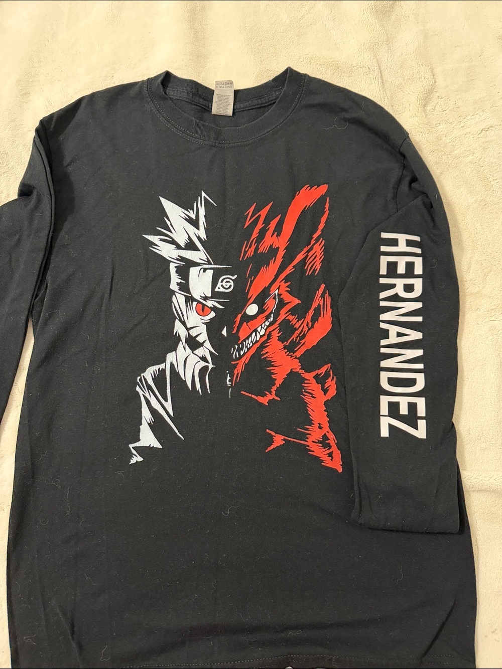Black Graphic Naruto Split-Design Long Sleeve Shirt - Hernandez
